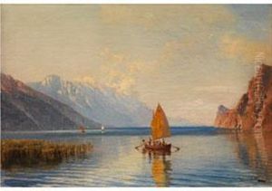 Der Gardasee Zwischen Riva Und Torbole Am Morgen by Anton Hlavacek