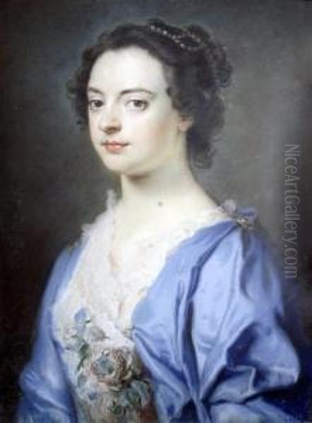 Portrait Of A Lady Wearing A Blue Dress - view 1
