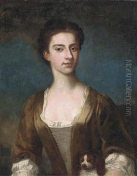 Portrait Of Elizabeth Warburton, Bust-length, In A Brown Dress With Lace Trim - view 1