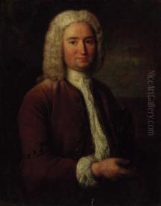 Portrait Of A Gentleman, 
Three-quarter-length, In A Brown Coat Andwaistcoat, A Tricorn Under His 
Left Arm, In A Landscape by William Hoare Of Bath