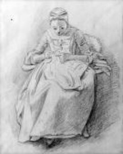 Study Of A Woman Sewing, Probably The Artist's Daughter by William Hoare Of Bath