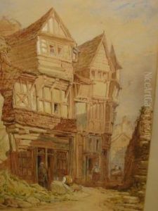 Old Town Quarter With Figures by Henry E. Hobson
