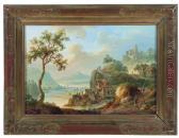 Flusslandschaft Mit Hausern Und Figuren - view 1