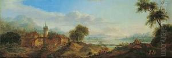 Rheinlandschaft Mit Einem Dorf, Hirten Und Ziegenherde. - view 1