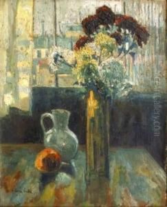 Nature Morte Au Vase De Fleurs Dans L'atelier by Pierre Hode