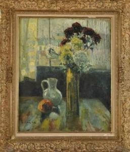 Bouquet De Fleurs, Pichet Et Pomme Surun Entablement