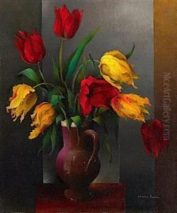 Vase De Tulipes Jaunes Et Rouges by Pierre Hode