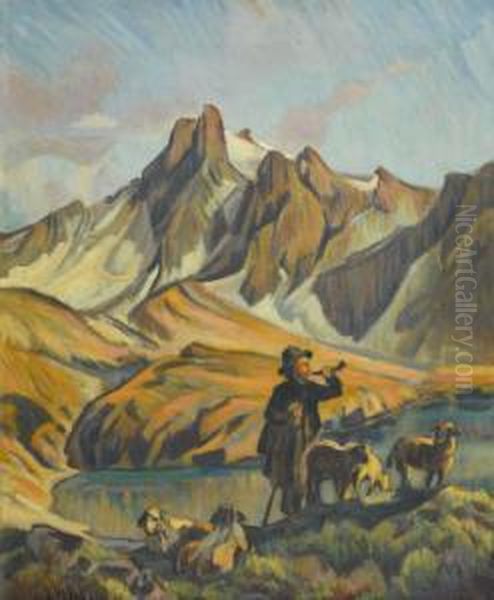 Alphirte Mit Schafen Bei Einem Bergsee - view 1