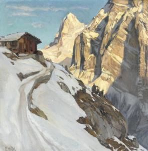 Sonnige Hochgebirgspartie Mit Chalet Im Winter