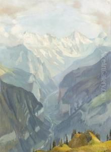 Lauterbrunnental Mit Dem Breithorn Im Sommer.