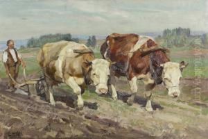 Pflugender Bauer Auf Einem Acker. by Ernst I Hodel