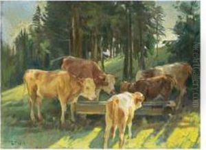 Kuhe An Der Tranke by Ernst I Hodel