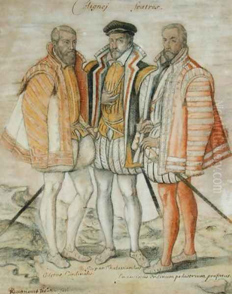 The Three Coligny Brothers: Odet (1517-71) Cardinal of Chatillon, Gaspard II (1519-72) Leader of French Protestants and Admiral of France, and Francois, Lord of Andelot, who won fame at the Battles of Dreux and Jarnac - view 1