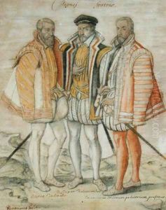 The Three Coligny Brothers: Odet (1517-71) Cardinal of Chatillon, Gaspard II (1519-72) Leader of French Protestants and Admiral of France, and Francois, Lord of Andelot, who won fame at the Battles of Dreux and Jarnac by (studio of) Clouet