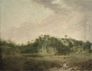 View Of Pirpahari At Monghyr 
With Figures In The Foreground, And Anelephant Procession Beyond