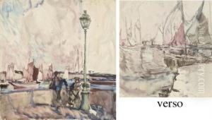 A Port Scene With Boys On A Harbour Wall (recto); Boats Moored In A Harbour (verso)