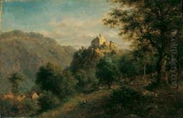 Mittelgebirgslandschaft Mit 
Hochgelegener Burg. Signiert Unten Rechts: A. Hoffler. Ol Auf Leinwand. H
 30,5; B 46,5 Cm. Provenienz: Galerie F.a.c. Prestel, Frankfurt/main. 
Auf Dem Keilrahmen Ein Klebezettel Mit Handschriftlicher Notiz: 
Landschaft A - view 1