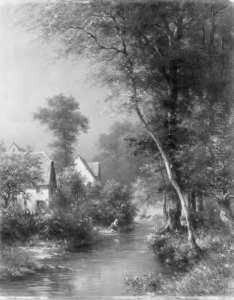 Bewaldete Landschaft Mit
Bauernhausern Und Einer Wascherin Am Fluss (hessische Landschaft).
Signiert Unten Rechts: Ja. Hoffler. Ol Auf Holz. H 43; B 34,3 Cm.
Provenienz: Galerie F.a.c. Prestel, Frankfurt/main. by Adolf Joh. Hoeffler