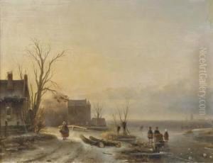Figures On The Ice At Dusk