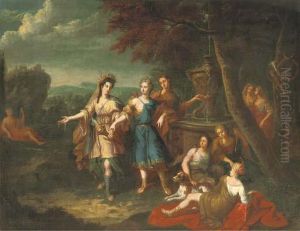 Diana And Her Nymphs By A Fountain by Gerard Hoet