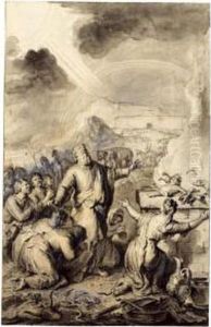 Moses And The Burning Bush; The Sacrifice Of Noah by Gerard Hoet
