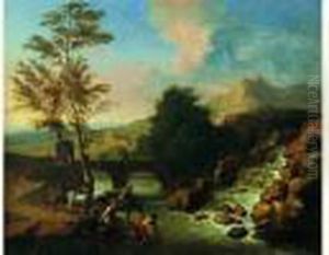 Paysans Et Leur Monture Pres D'une Riviere