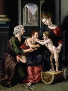 Virgin and Child with the Infant St. John the Baptist and St. Anne by Hendrick De Clerck