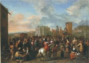 A Market Scene With A Commedia Dell'arte Performance