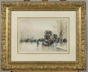 Boulevards Parisiens Sous La Pluie Dessin A L Aquarelle Et Aulavis by Emile Hoeterickx