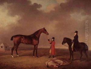 Bay Horse with groom on Newmarket Heath by Henry Bernard Chalon