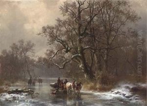 Loggers On A Frozen Waterway by Heinrich Hofer