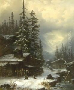Hufschmiede In Winterlicher
 Gebirgslandschaft.