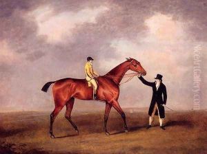 Lord Grosvenor's Violante With Frank Buckle Up, Held By A Groom On A Racecourse by Henry Bernard Chalon
