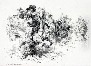Mehrere Reiter Mit Trompeter by Anton Hoffmann