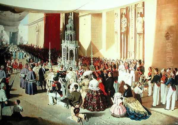 Procession of Corpus Christi in Seville by Manuel Cabral Cabral y Aguado Bejarano