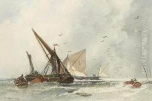 Fischerboote In Vom Sturmbewegter See by Charles Hoguet