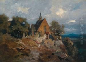 Mountain Landscape With A Chapel At High Altitude by Charles Hoguet