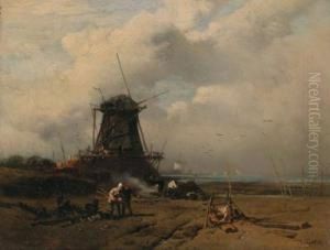 Beach Scene With Windmill Beach Scene With Windmill