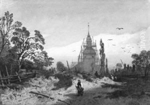 Landschaft Mit Eingerusteter Kirche, Im Vordergrund Staffage Landschaft Mit Eingerusteter Kirche, Im Vordergrund Staffage