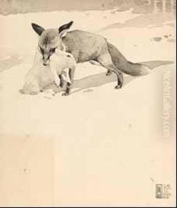 Fuchs Mit Einem Hasen Als Beute.