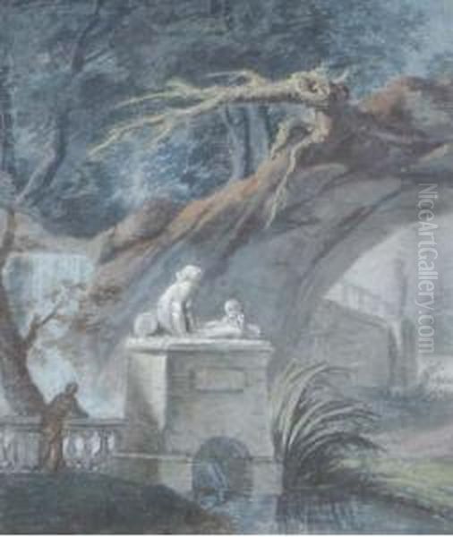 A Figure In An Elegant Garden; Also A Drawing By Another Hand - view 1