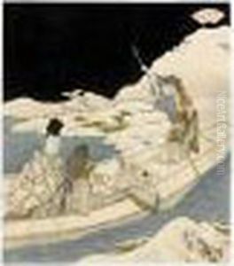 Surimono : Ukifune. Bateau Sur Les Vagues by Toyota Hokkei