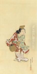 Two Women At A Well Listening To A Cuckoo by Teisai Hokuba