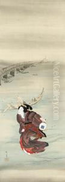 A Geisha Hunting Fireflies In The Sumida River - view 1