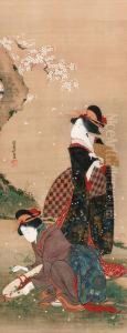 Courtesans Beneath A Cherry Tree by Teisai Hokuba