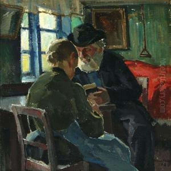 Peasantry Interior Withreading Man And Sitting Woman - view 1
