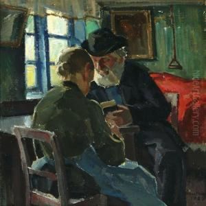 Peasantry Interior Withreading Man And Sitting Woman