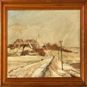 Winter Landscape Near Avillage by Niels Holbak