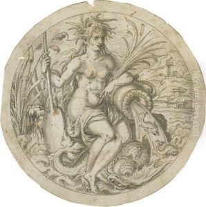 An Allegorical Female Figure, Seated On Arock, With A Large Urn And A Paddle by Hans Holbein the Younger