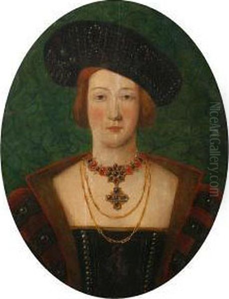 Portrait Of A Young Woman, Bust Length, In Ared And Black Dress With A Black Hat - view 1
